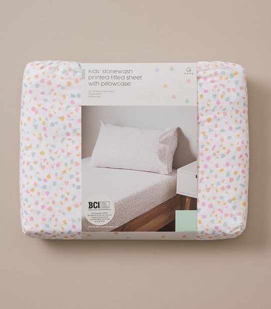 Stonewash Confetti Printed Fitted Sheet with Pillowcase