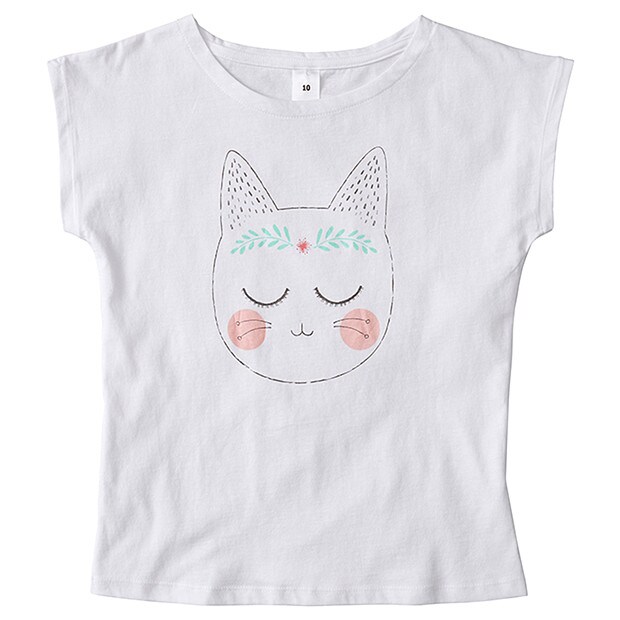 Girls' Short Sleeve Cat Print T-Shirt