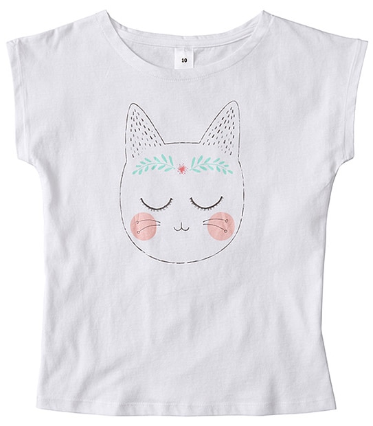 Girls' Short Sleeve Cat Print T-Shirt
