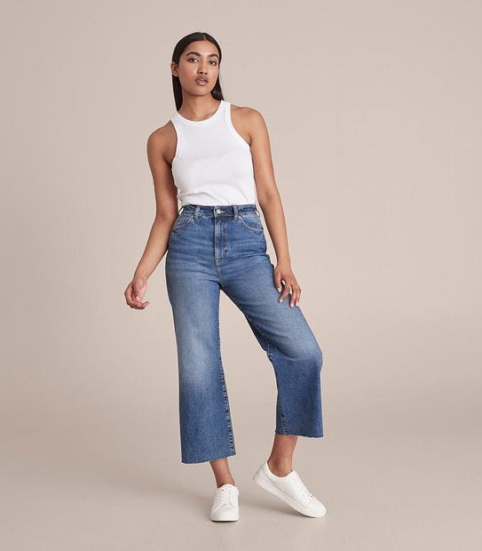 Kelsey Wide Leg High Rise Crop Length Denim Jeans
