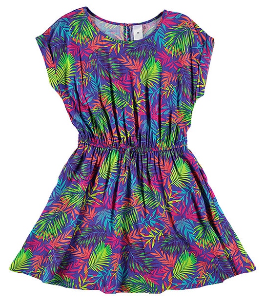 Girls' Tropical Leaf Print Dress