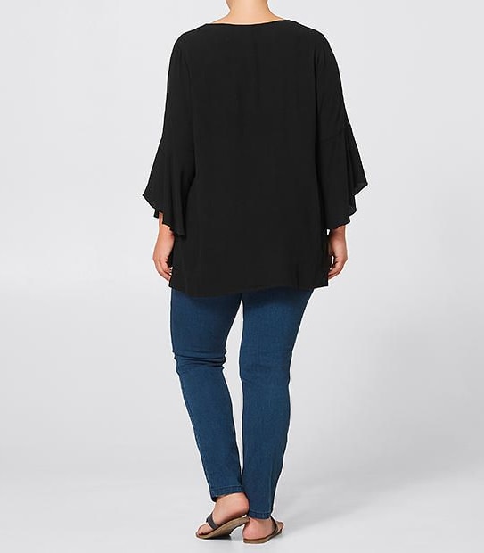 Belle Curve Flare Sleeve Top -Black