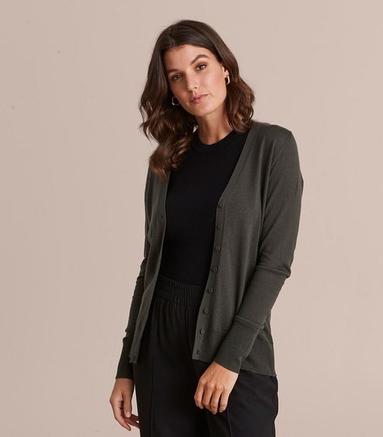 Preview Merino Wool V-Neck Button Through Cardigan