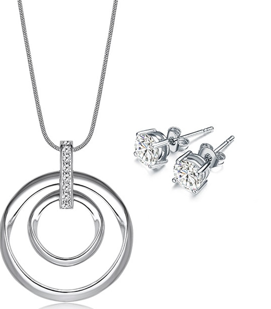 Mestigé Pendant & Earring Set With Swarovski&reg; Crystals - Silver