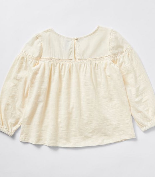 Long Sleeve Embroidered Panel Blouse - Cream