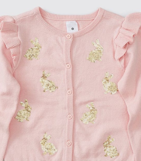Sequin Bunny Buttoned Cardigan - Pink