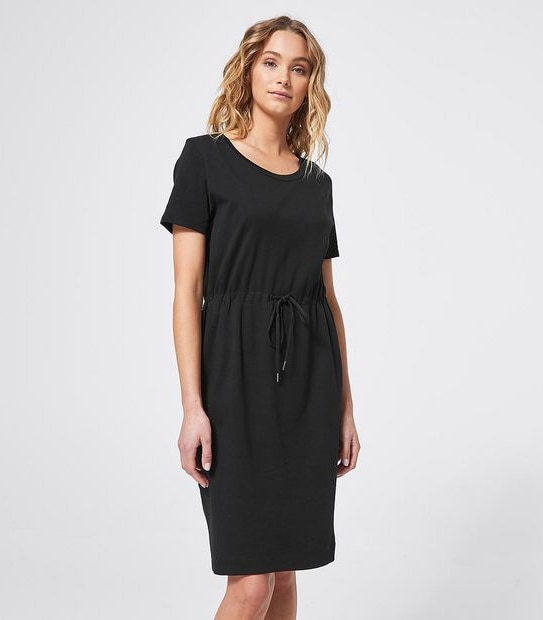 Organic Cotton Short Sleeve Knit Waisted Dress - Black