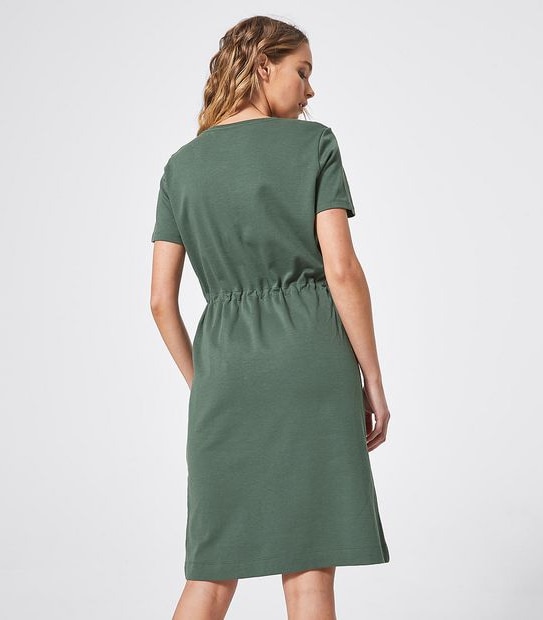 Organic Cotton Short Sleeve Knit Waisted Dress - Khaki Green