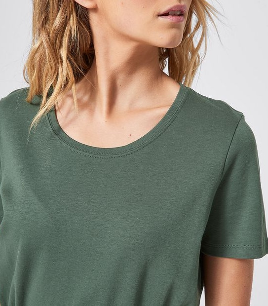 Organic Cotton Short Sleeve Knit Waisted Dress - Khaki Green