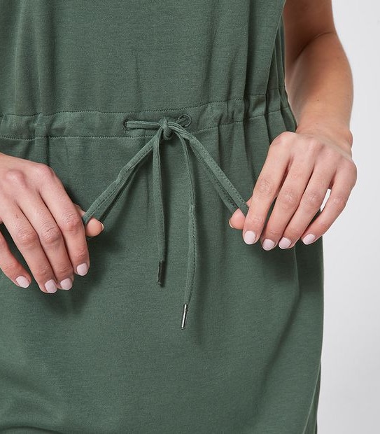 Organic Cotton Short Sleeve Knit Waisted Dress - Khaki Green