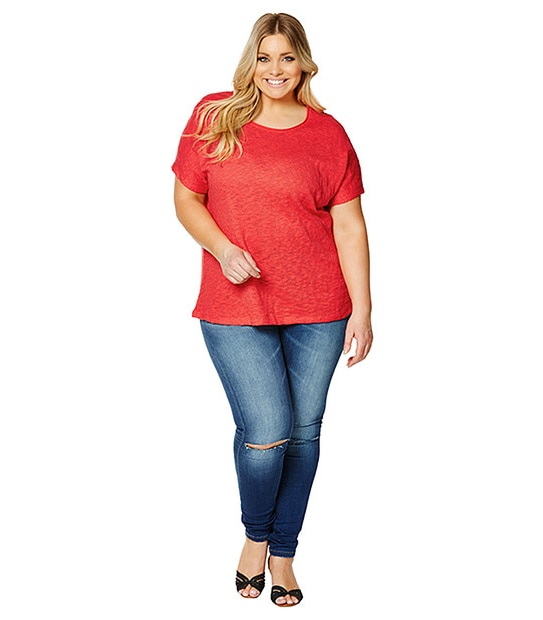 Belle Curve Textured T-Shirt - Hibiscus 3 of 5