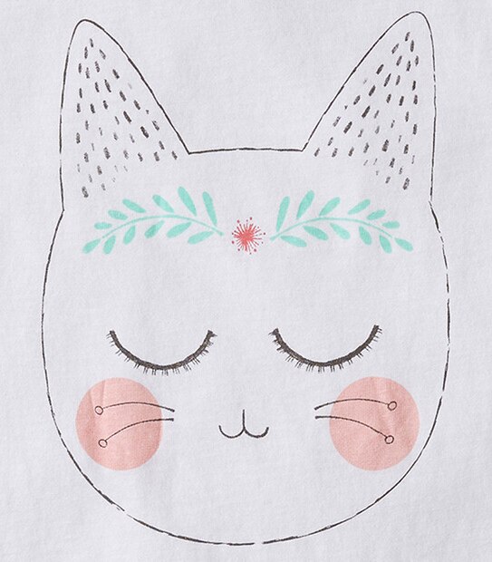Girls' Short Sleeve Cat Print T-Shirt