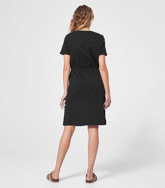Organic Cotton Short Sleeve Knit Waisted Dress - Black