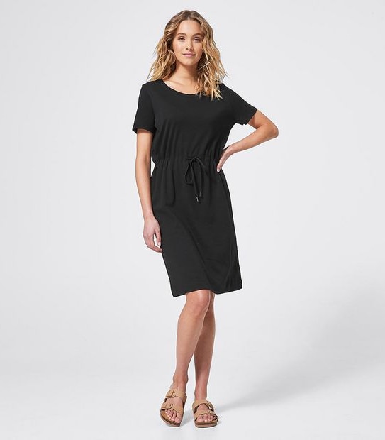 Organic Cotton Short Sleeve Knit Waisted Dress - Black