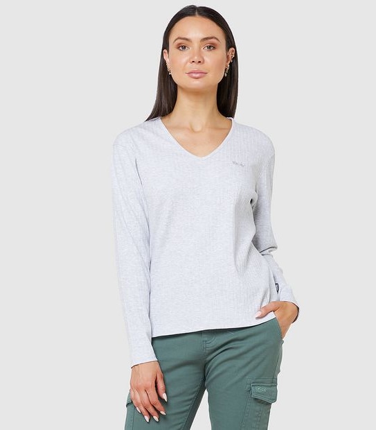 Mossimo Empire Ribbed Long Sleeve T-Shirt - Grey