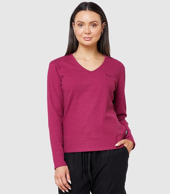 Mossimo Empire Ribbed Long Sleeve T-Shirt - Berry Red