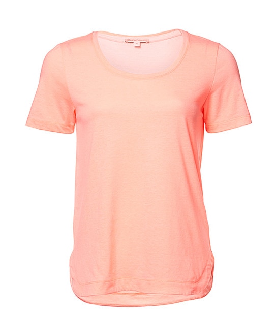 Curved Hem T-Shirt - Fluoro Coral