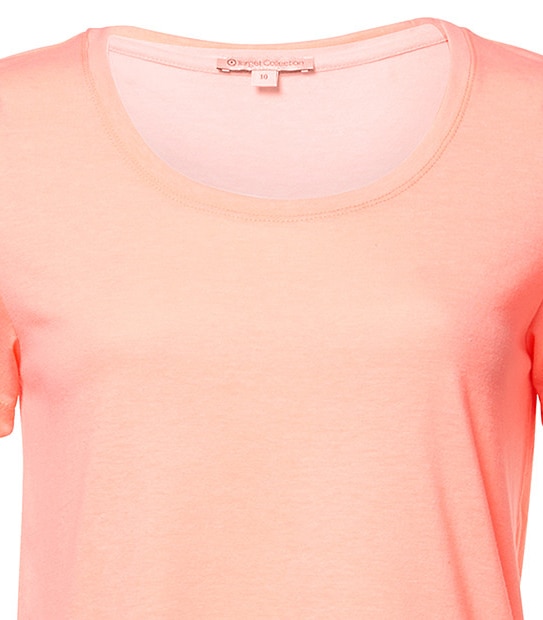 Curved Hem T-Shirt - Fluoro Coral