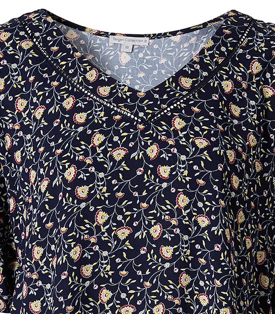 Navy Floral Print Top 2 of 2