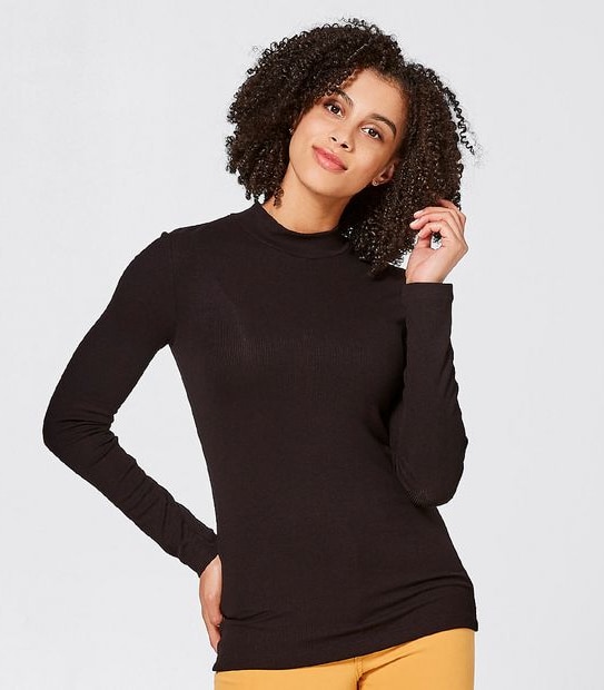 Mock Neck Rib Skivvy - Black