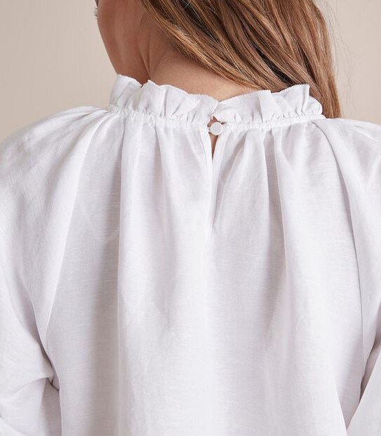 Preview Linen Blend Frill Neck Blouse