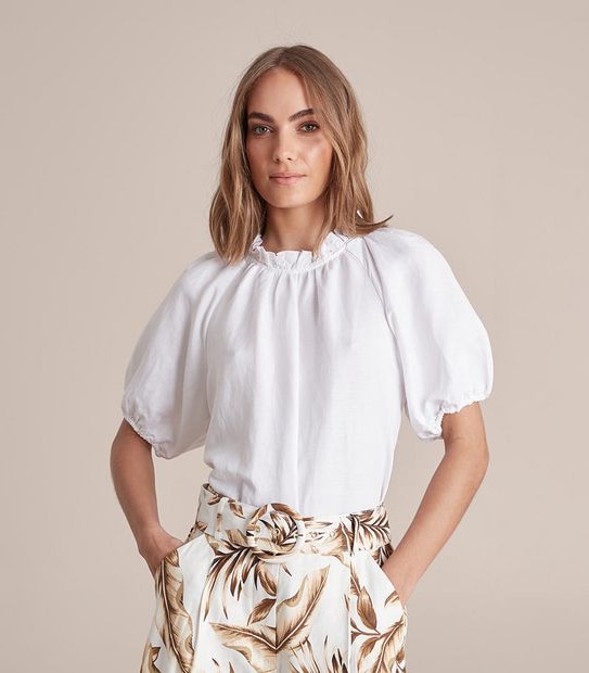 Preview Linen Blend Frill Neck Blouse