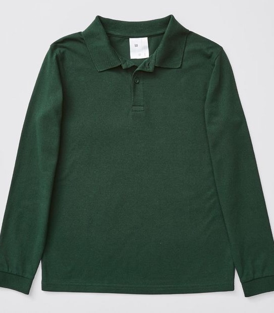 Long Sleeve School Polo Top - Green