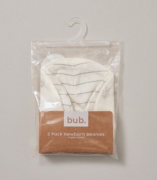 2 Pack bub. Organic Cotton Newborn Beanies