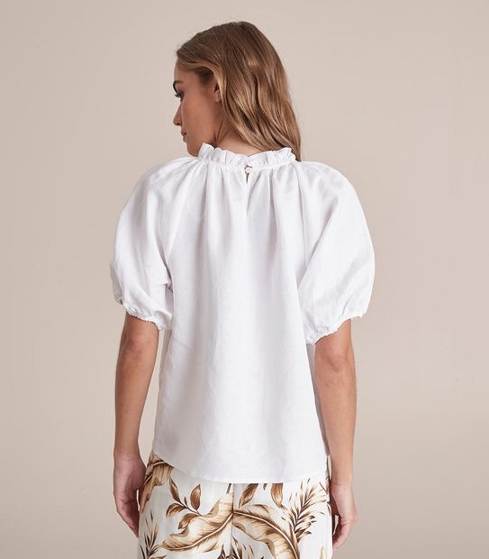 Preview Linen Blend Frill Neck Blouse