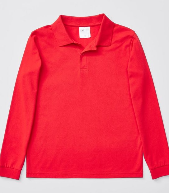 Long Sleeve School Polo Top - Red