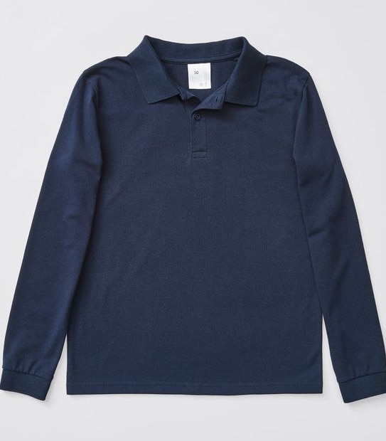 Long Sleeve School Polo Top - Navy Blue