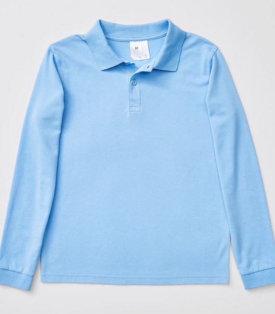 Long Sleeve School Polo Top - Sky Blue