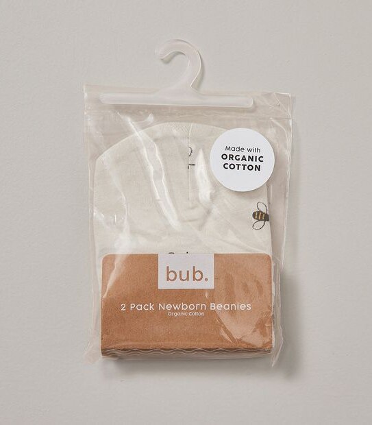 2 Pack bub. Organic Cotton Newborn Beanies