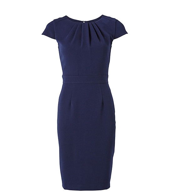 City Dressing Pleat Neck Dress - Navy