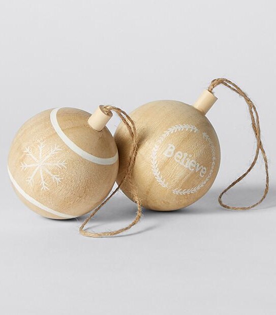 Winter Wonderland Wooden Ball Ornament - 2 Pack