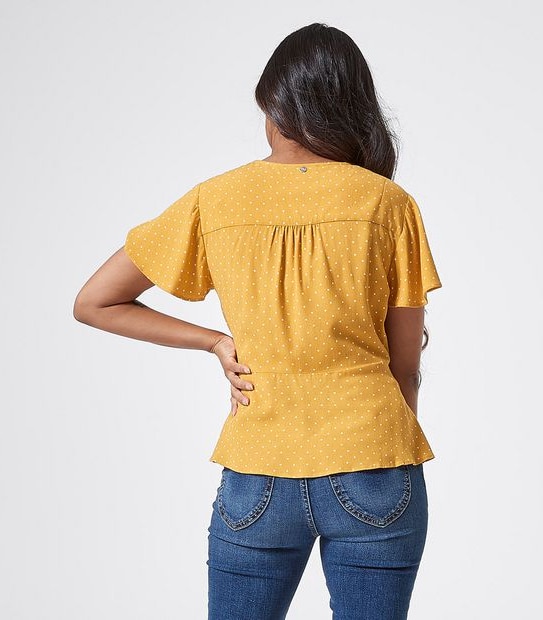 Dannii Minogue Petites Short Sleeve Wrap Top - Yellow/White Spot