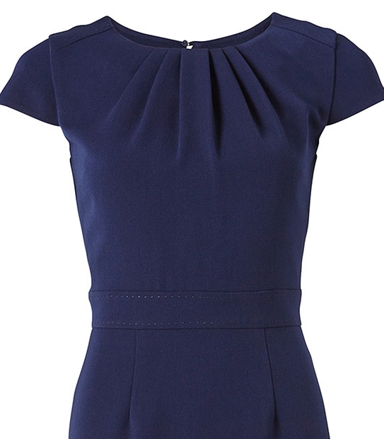 City Dressing Pleat Neck Dress - Navy
