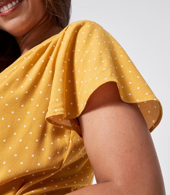 Dannii Minogue Petites Short Sleeve Wrap Top - Yellow/White Spot