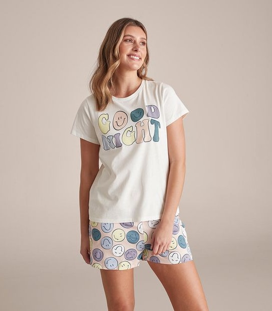 Womens Happy Face Cotton Pyjama Set