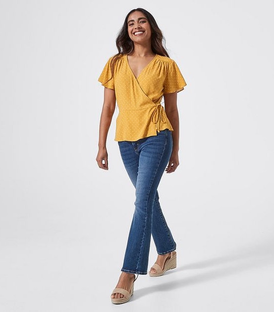 Dannii Minogue Petites Short Sleeve Wrap Top - Yellow/White Spot