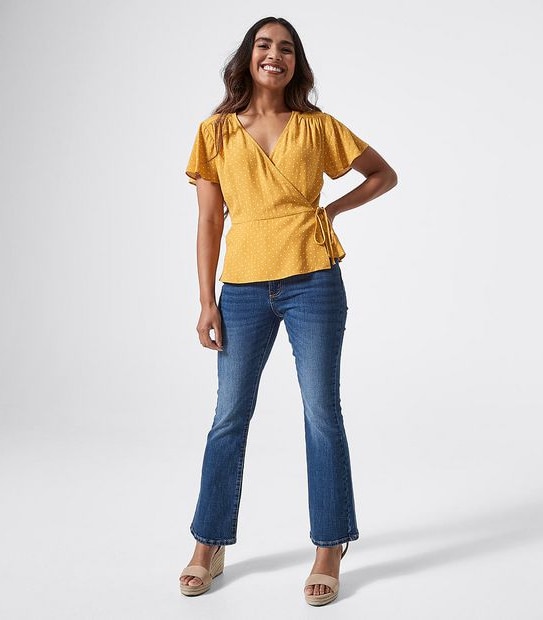 Dannii Minogue Petites Short Sleeve Wrap Top - Yellow/White Spot