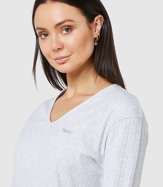 Mossimo Empire Ribbed Long Sleeve T-Shirt - Grey