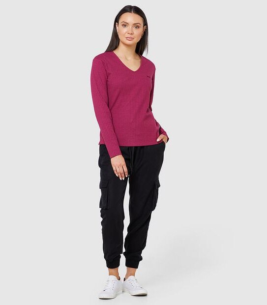Mossimo Empire Ribbed Long Sleeve T-Shirt - Berry Red