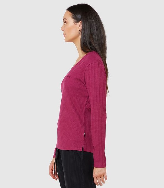 Mossimo Empire Ribbed Long Sleeve T-Shirt - Berry Red