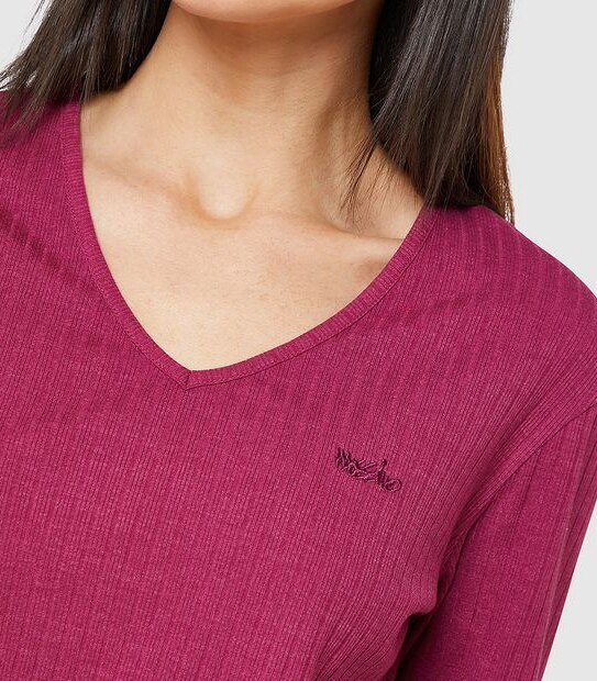 Mossimo Empire Ribbed Long Sleeve T-Shirt - Berry Red