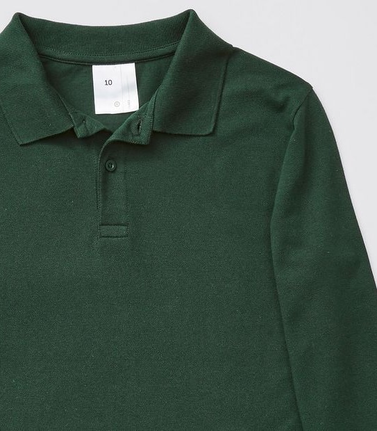 Long Sleeve School Polo Top - Green