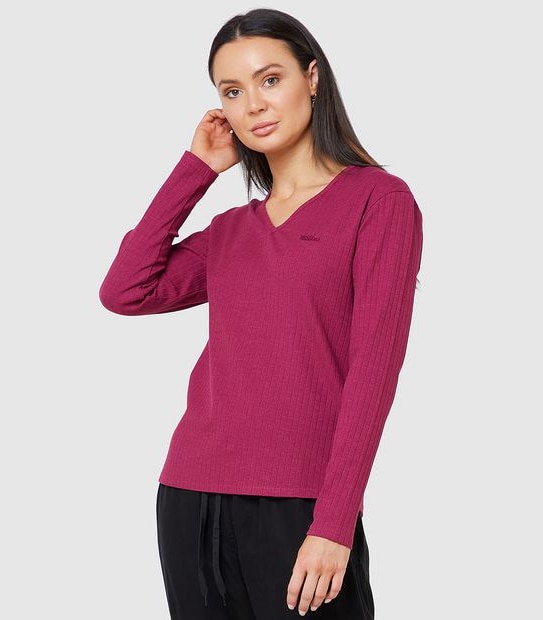 Mossimo Empire Ribbed Long Sleeve T-Shirt - Berry Red