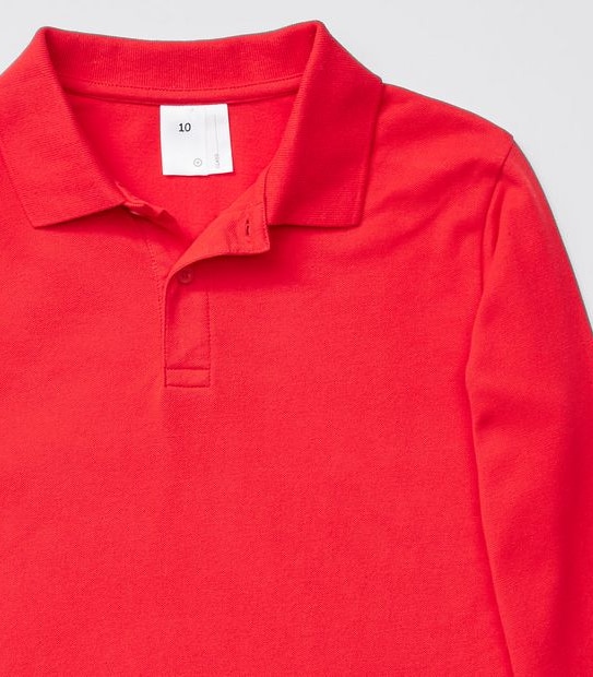 Long Sleeve School Polo Top - Red