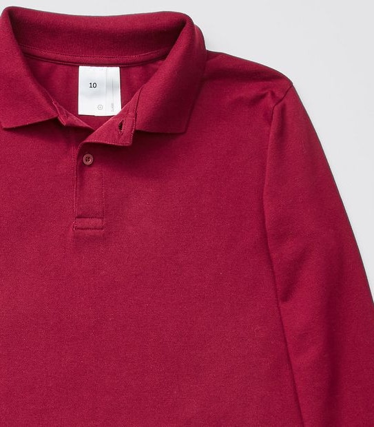 Long Sleeve School Polo Top - Burgundy