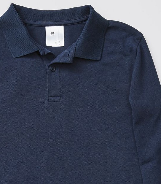 Long Sleeve School Polo Top - Navy Blue